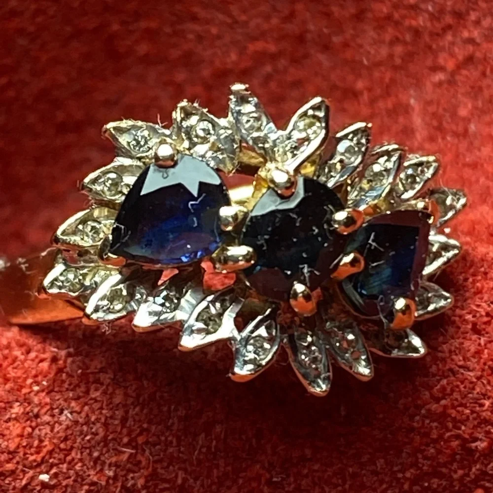 10K Gold Blue Sapphire & Diamond Ring 6.5